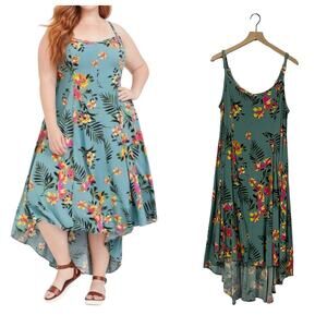 Torrid Maxi Challis High-Low Dress - Green Floral - 1